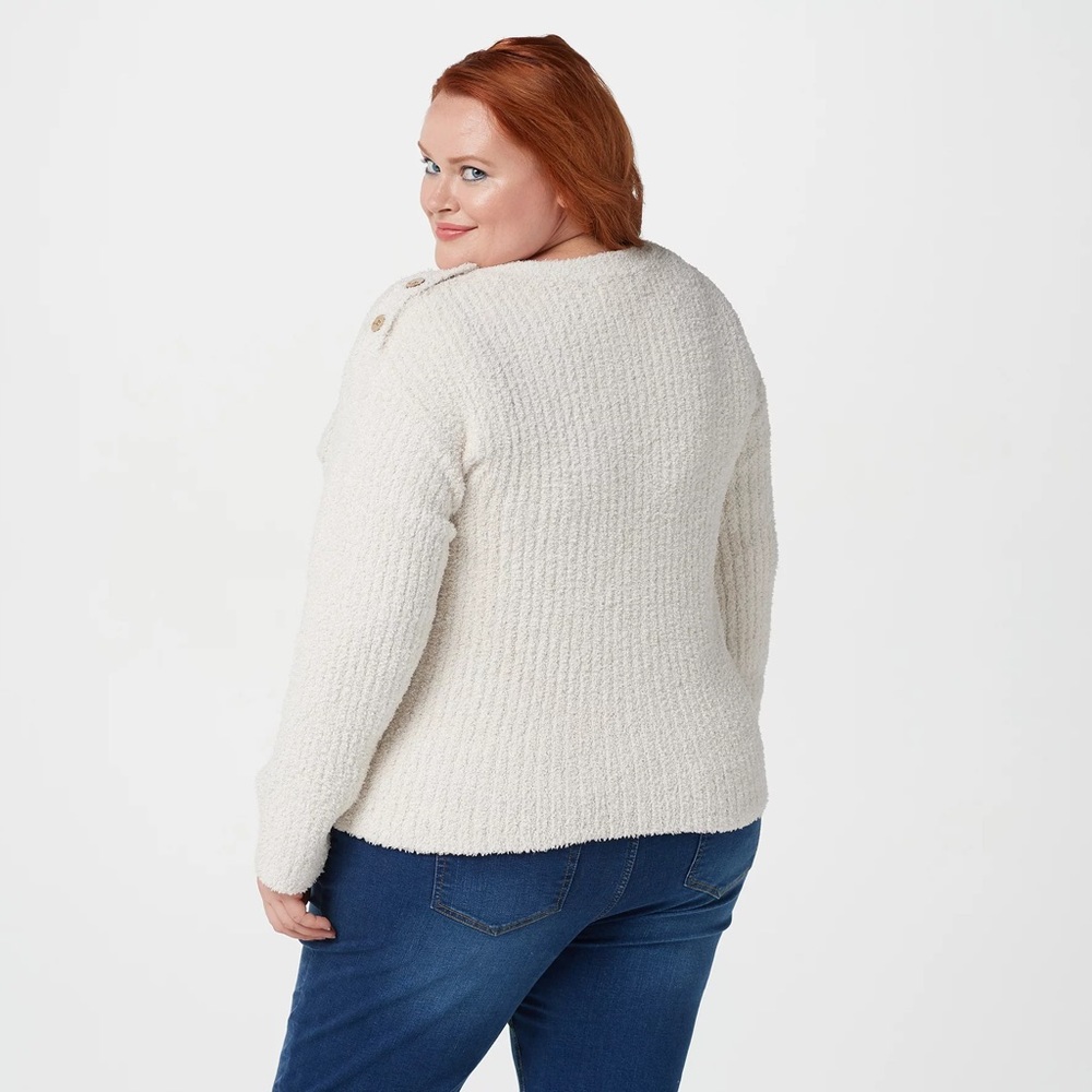 New Barefoot Dreams Cozychic Melange Boat Neck Button Pullover Size  1X
